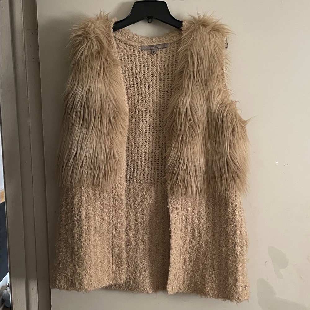 Guess Los Angeles Faux Fur Vest Women's Tan Size M Pre-owned